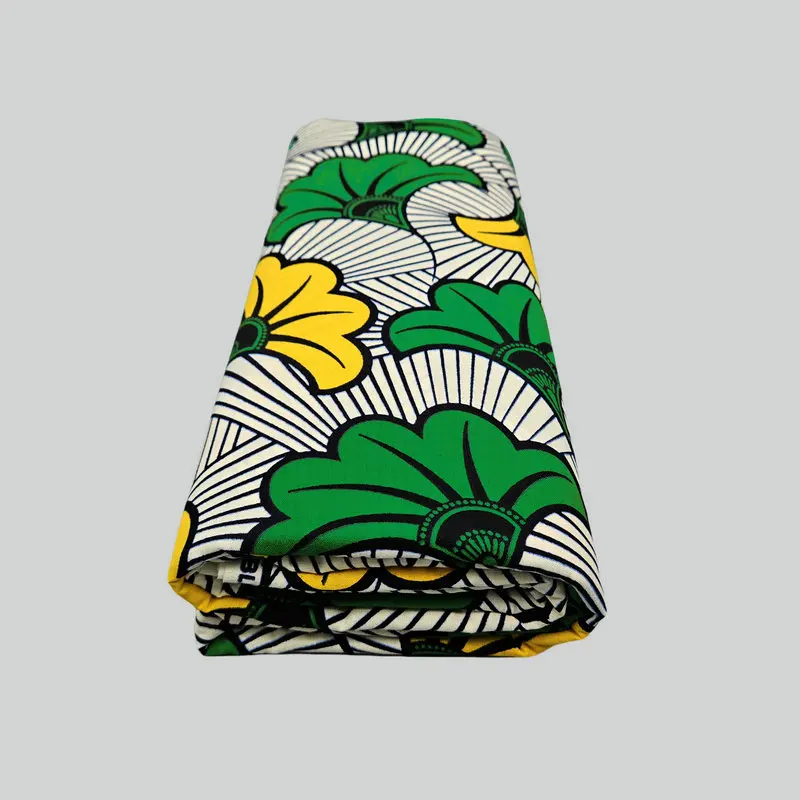 Dutch Wax Hollandaise Fabric Green, White and Yellow