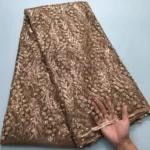 Golden French Mesh Bridal Lace Fabric
