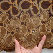 Swiss Voile African Cotton Lace Fabric Brown Orange, Yellow and gold - Image 2