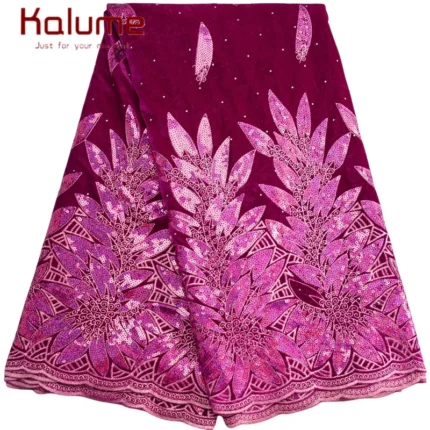 Kalume African Tulle Lace Fabric Sequins 2025 Nigerian Tulle Velvet Lace Fabric Tissue Fabric for Party Sew Cloth F3576