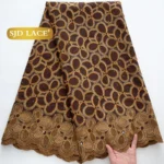 Swiss Voile African Cotton Lace Fabric Brown Orange, Yellow and gold