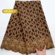 Swiss Voile African Cotton Lace Fabric Brown Orange, Yellow and gold